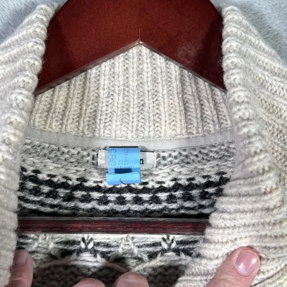 LL Bean Sweater Mens M (Fits S) Gray Wool Full Zip Fair Isle Mock Neck *FLAW - Picture 5 of 11